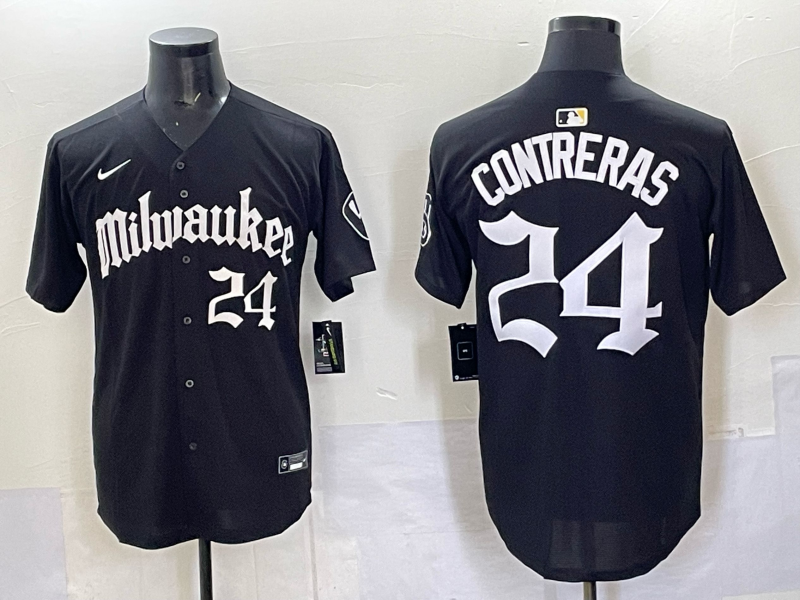 Men Milwaukee Brewers #24 Contreras black Nike MLB 2025 Jersey 005->milwaukee brewers->MLB Jersey